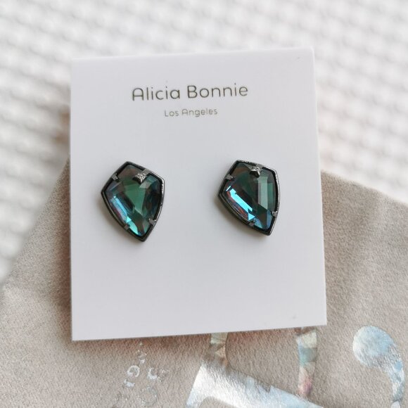 Alicia Bonnie Gunmetal Black Light Gray Dichroic Glass Miley Drop Earrings NEW - Picture 2 of 3
